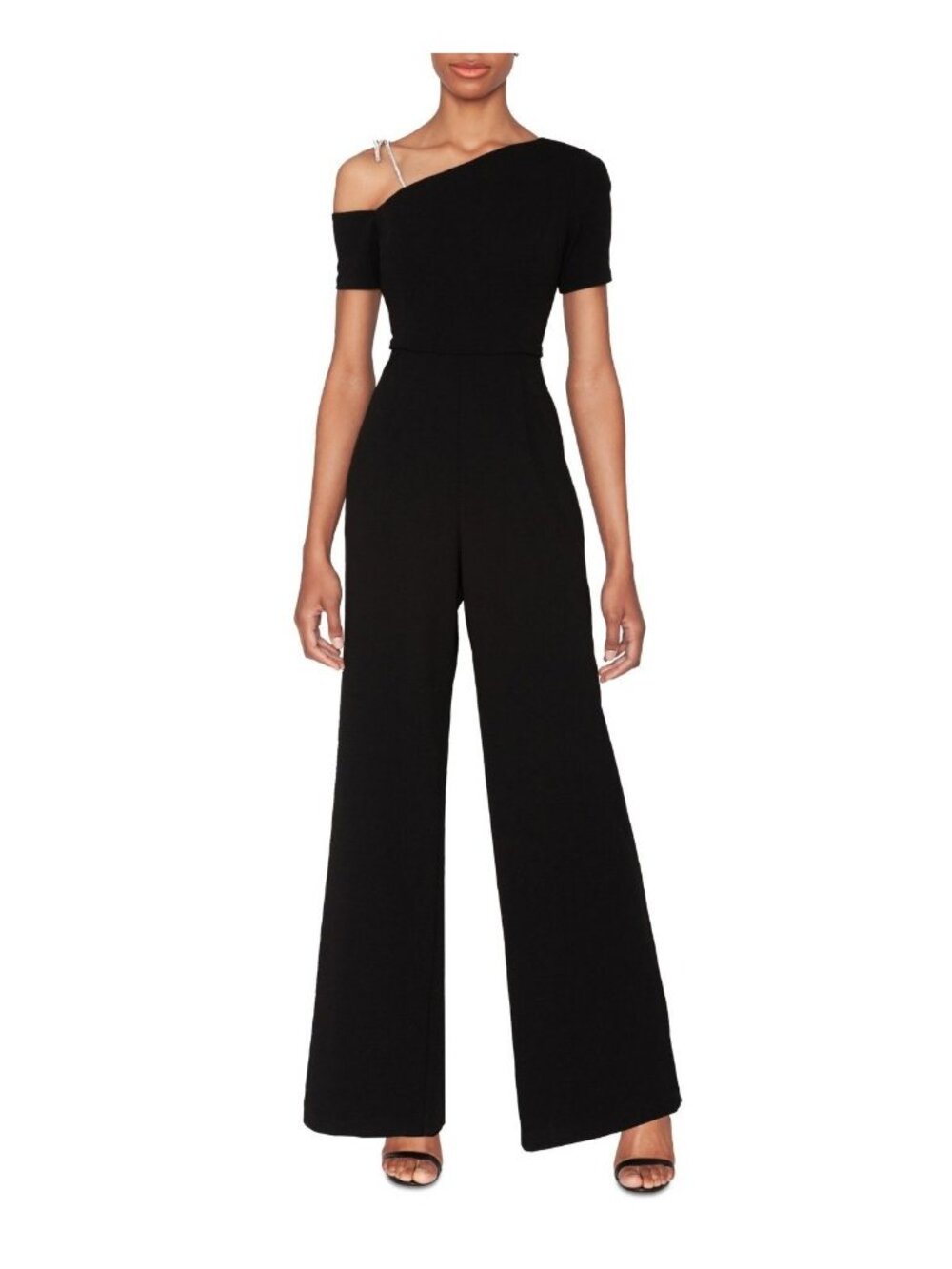 White Tie By Shani Womens Crystal Bow One Shoulder Jumpsuit Black Size 4 NWT